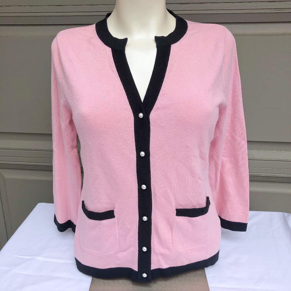 NY&Co. Pink & Black 3/4 Sleeve Cardigan